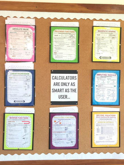 Graphing calculators reference sheets bulletin board.