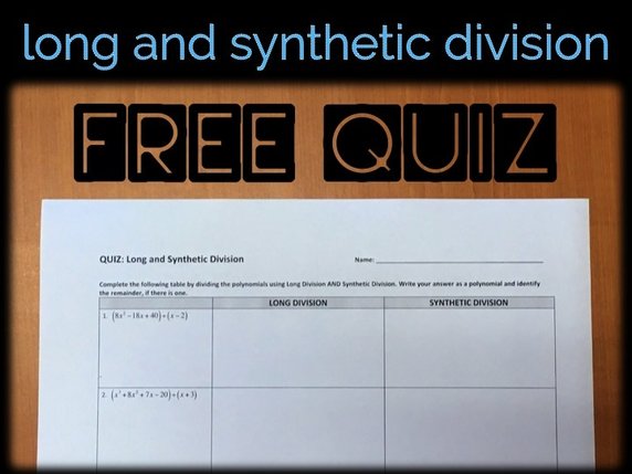 FREE long and synthetic division quiz!