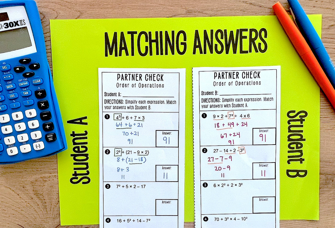 Self-Check Partner Activity Math - Order of Operations