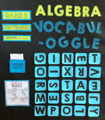 Vocabulary bulletin board and 8 other bulletin board ideas for the math classroom.